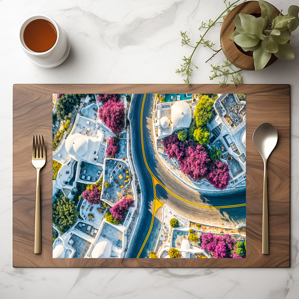 raxxa Premium-Tischset: Greek Mountain Village Street with Bougainvillea – Bild 3