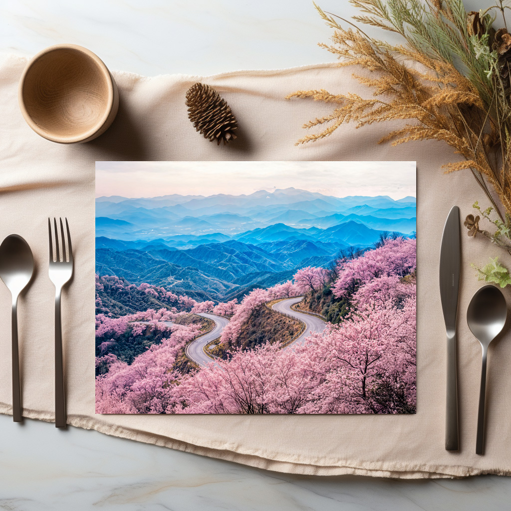 raxxa Premium-Tischset: Roads Through Mountain Landscape with Blooming Cherry Trees – Bild 2