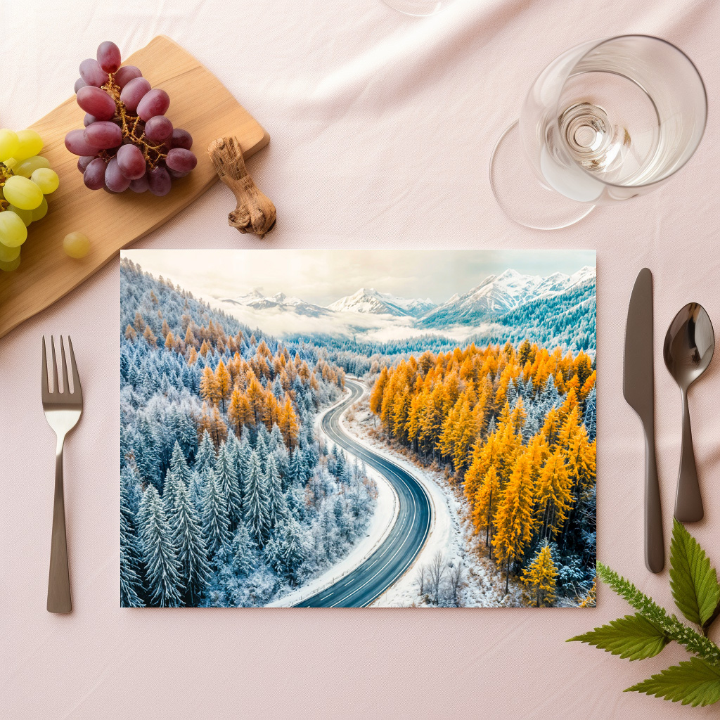 raxxa Premium-Tischset: Winter Roads Through Mountain Forest with Orange Larches - immagine 2