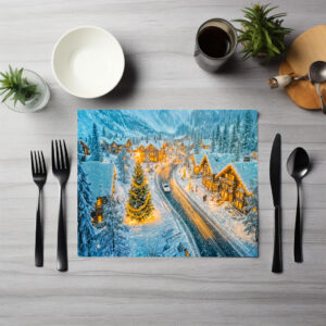 raxxa Premium-Tischset: Winter Mountain Village with Christmas Decorations