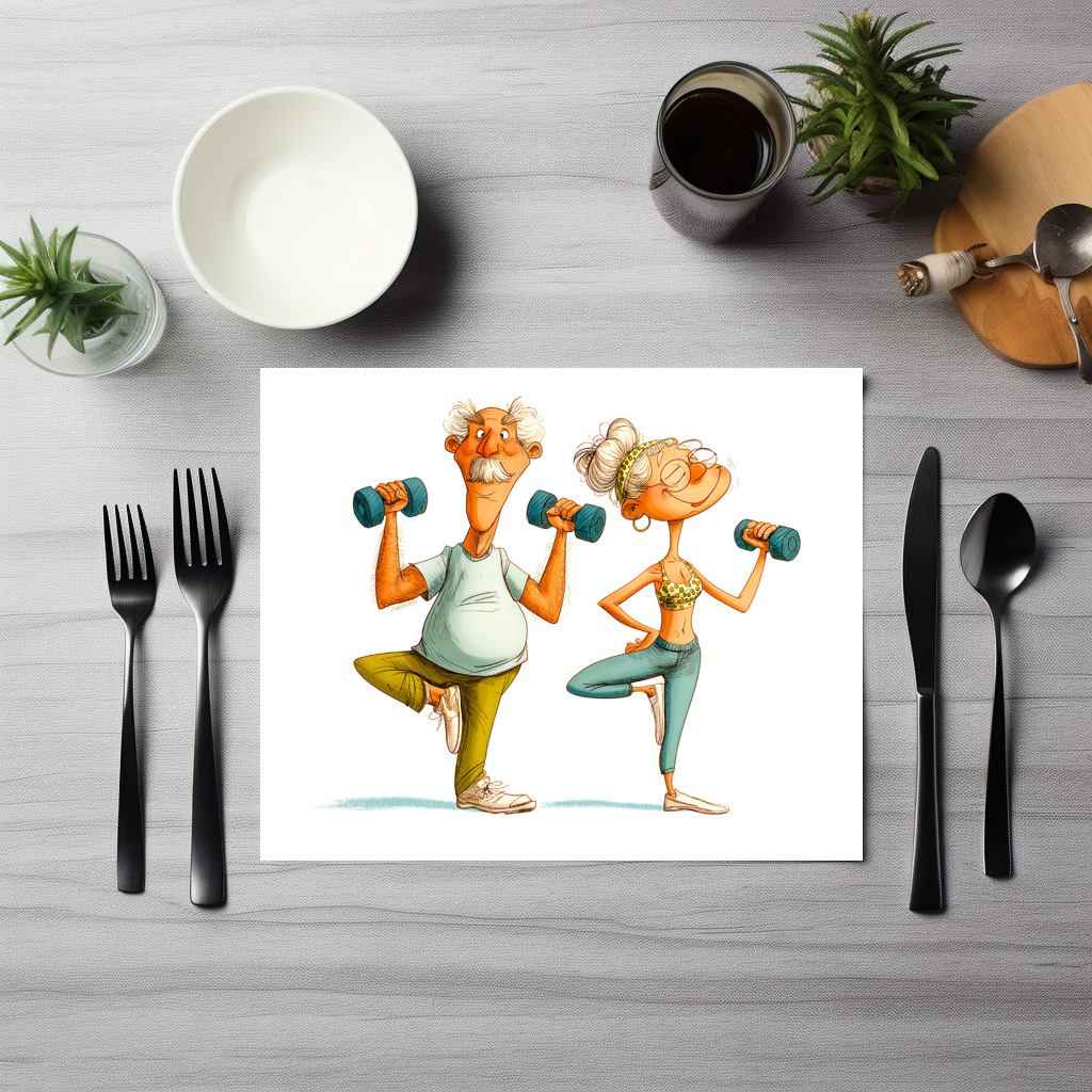 raxxa Premium-Tischset: Funny Elderly Man Doing Yoga Illustration – Image 3