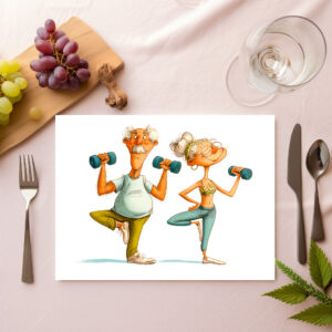 raxxa Premium-Tischset: Funny Elderly Man Doing Yoga Illustration