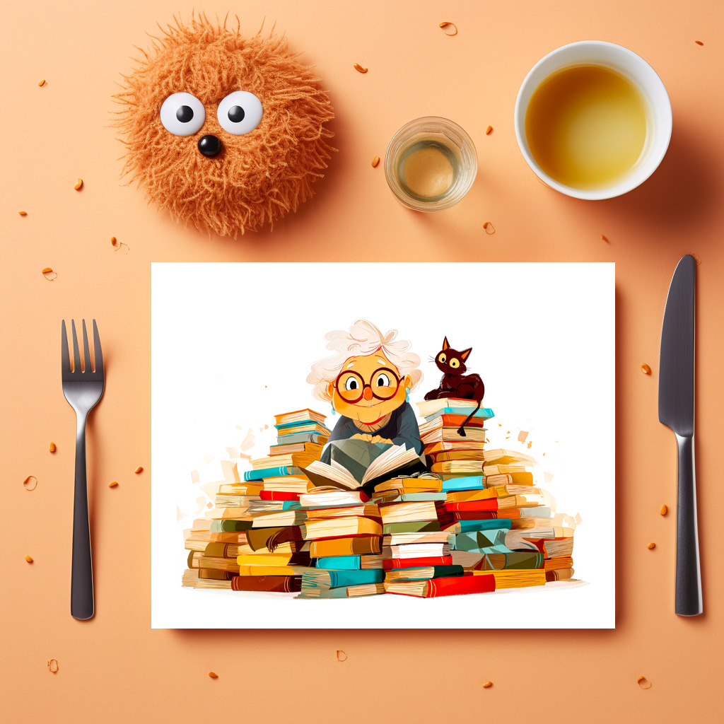 raxxa Premium-Tischset: Senior woman reading in books with cheerful expressions