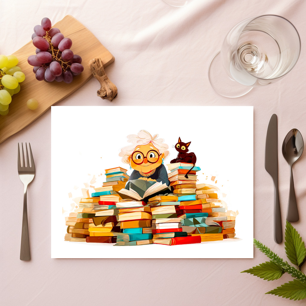 raxxa Premium-Tischset: Senior woman reading in books with cheerful expressions - immagine 2