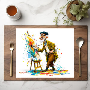 raxxa Premium-Tischset: Humorous Elderly Man Reading Illustration
