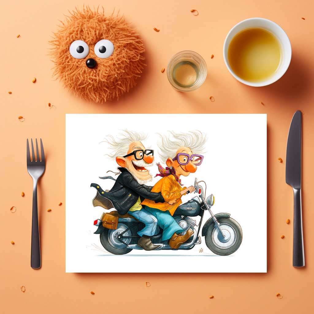 raxxa Premium-Tischset: Funny illustration of seniors riding motorcycle – Bild 3