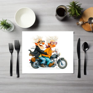 raxxa Premium-Tischset: Funny illustration of seniors riding motorcycle