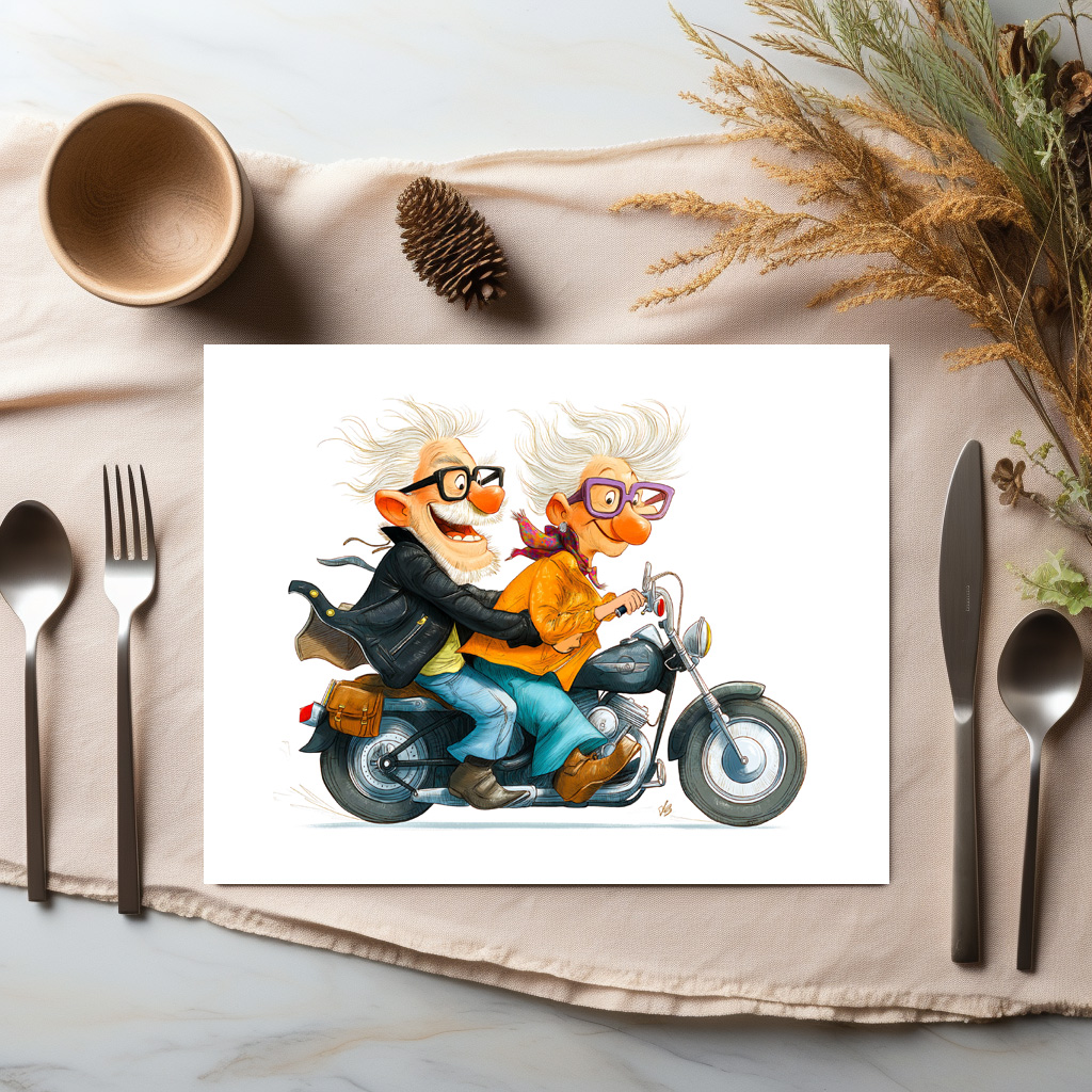 raxxa Premium-Tischset: Funny illustration of seniors riding motorcycle – Bild 2