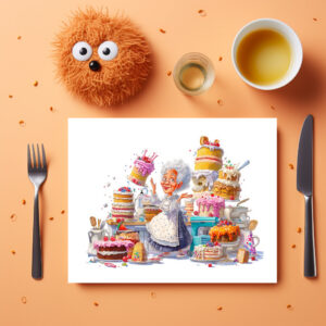 raxxa Premium-Tischset: Funny illustration of grandma baking cakes
