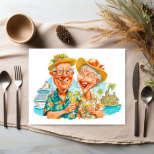 raxxa Premium-Tischset: Elderly couple enjoying cocktails at tropical beach happily