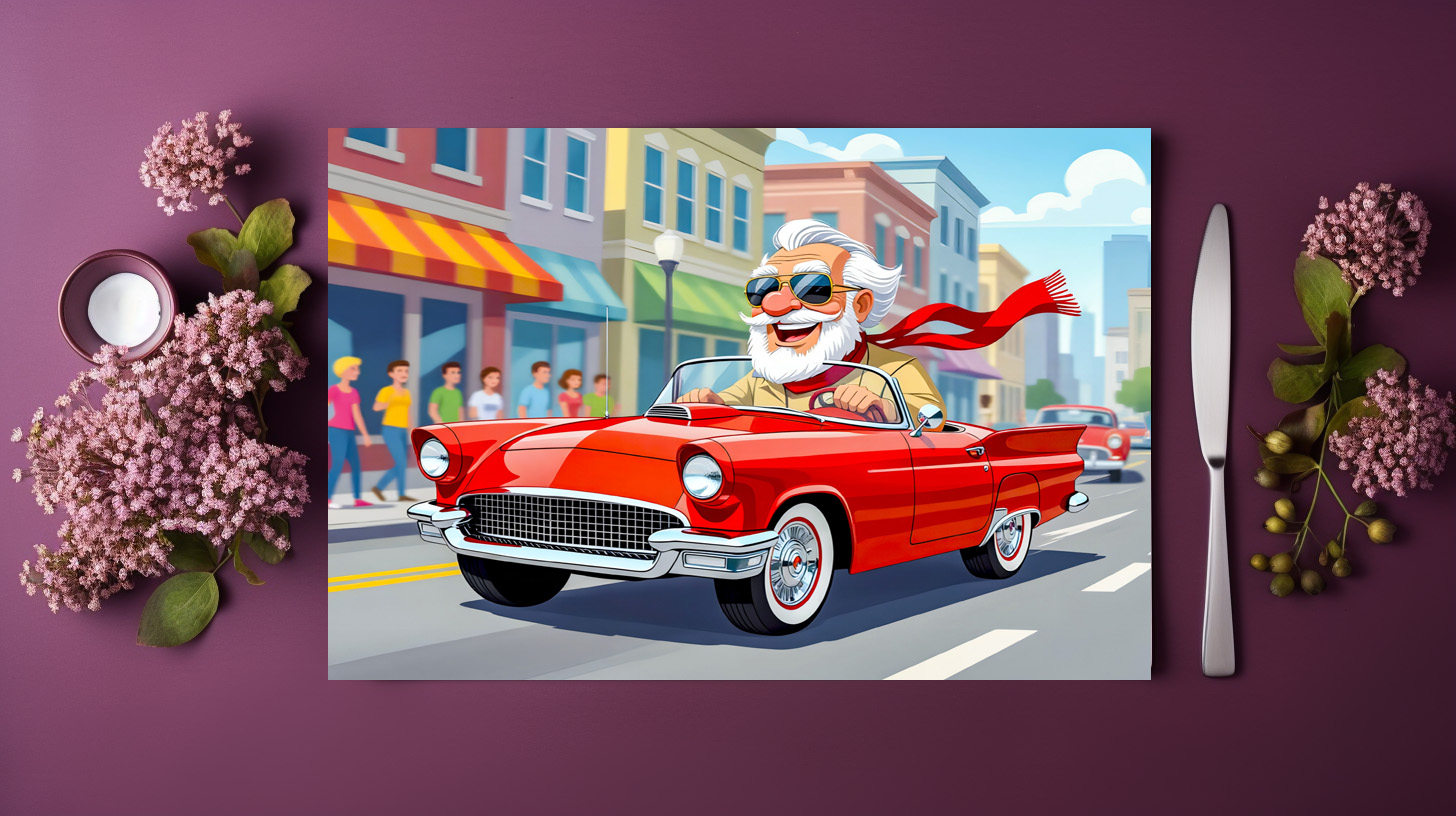 raxxa Premium-Tischset: Grandpa driving a convertible car – Bild 3