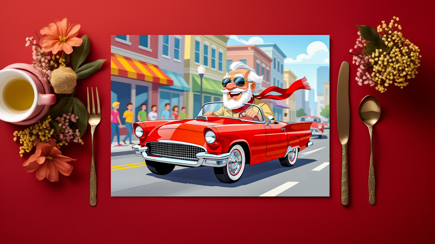 raxxa Premium-Tischset: Grandpa driving a convertible car