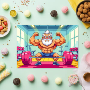 raxxa Premium-Tischset: Grandpa lifting weights making sports