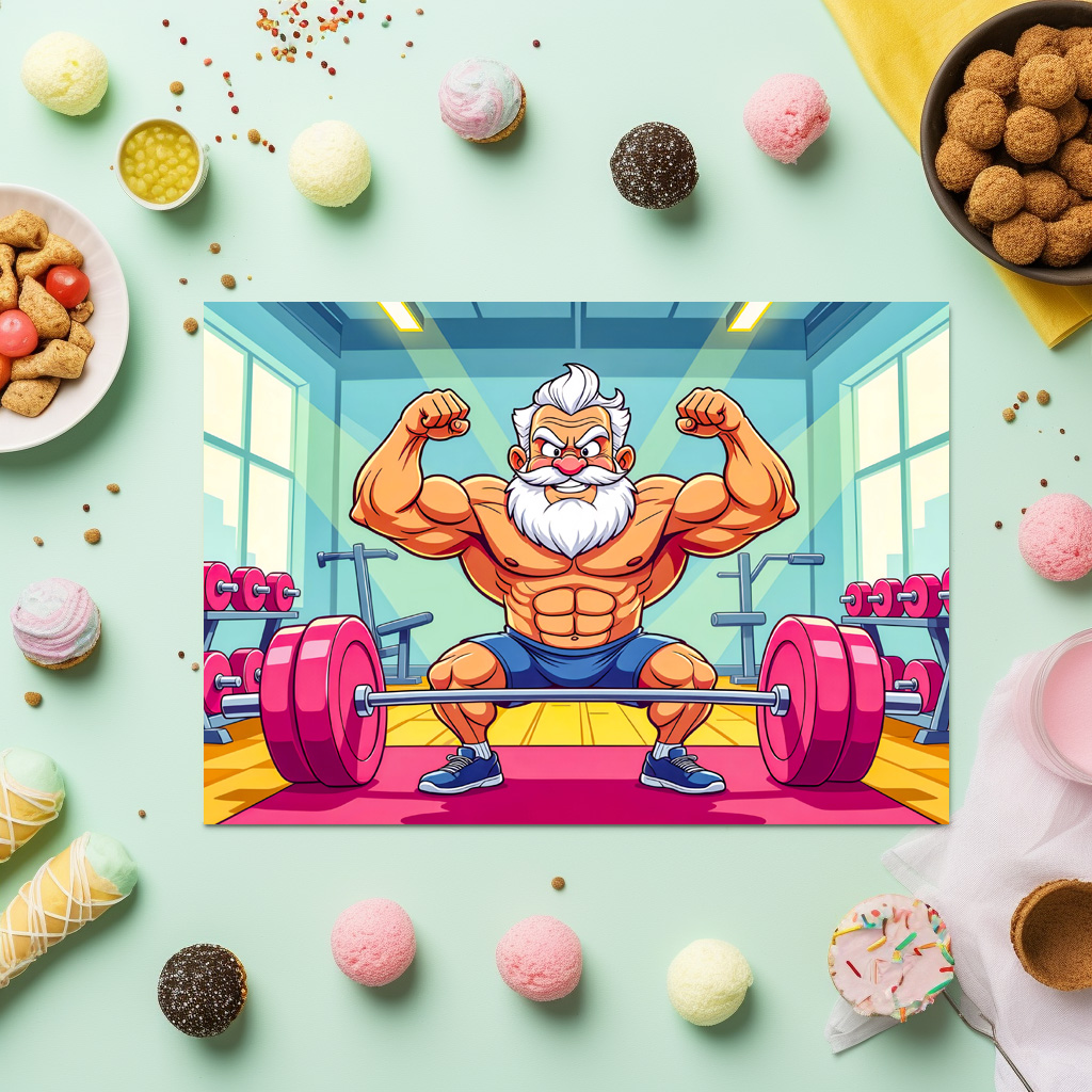 raxxa Premium-Tischset: Grandpa lifting weights making sports