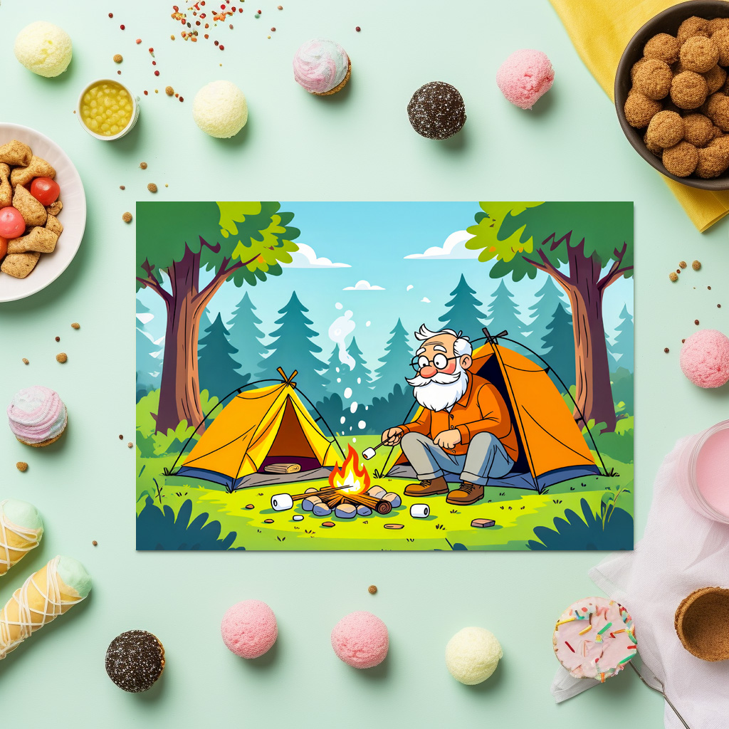 raxxa Premium-Tischset: Grandpa camping and grilling in the wilderness – Bild 3