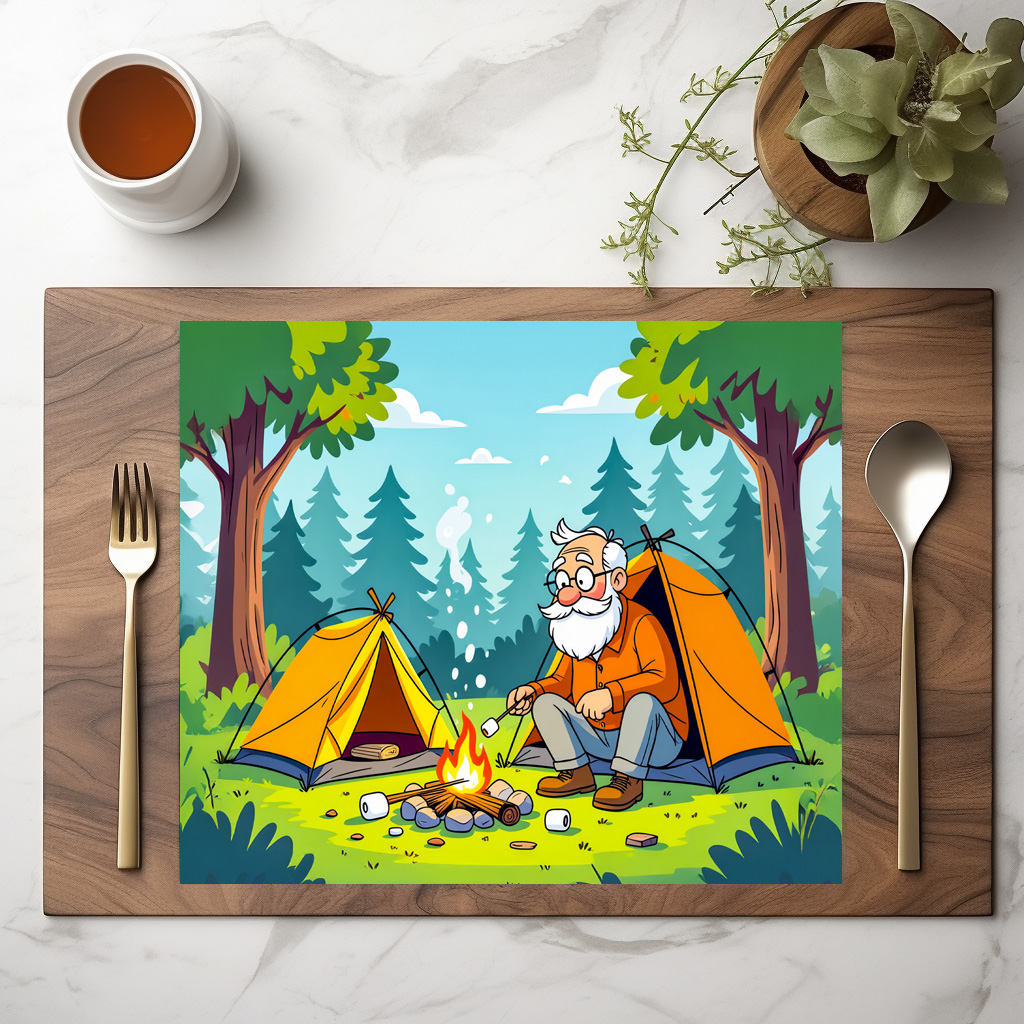 raxxa Premium-Tischset: Grandpa camping and grilling in the wilderness – Bild 2