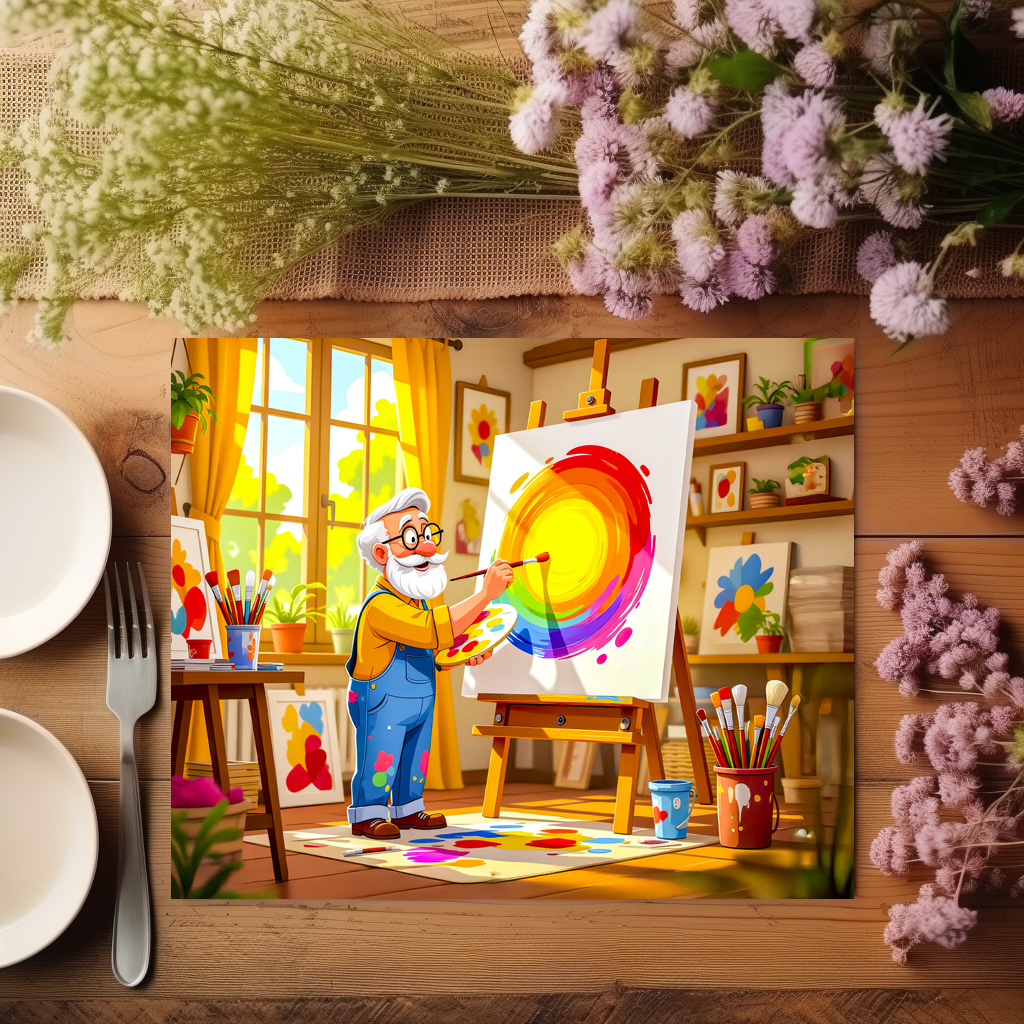 raxxa Premium-Tischset: Grandpa painting creatively on canvas - Imagen 2
