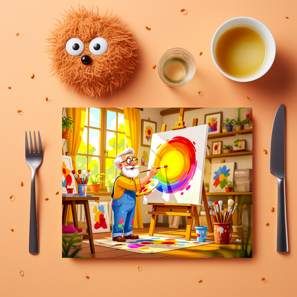 raxxa Premium-Tischset: Grandpa painting creatively on canvas - Imagen 3