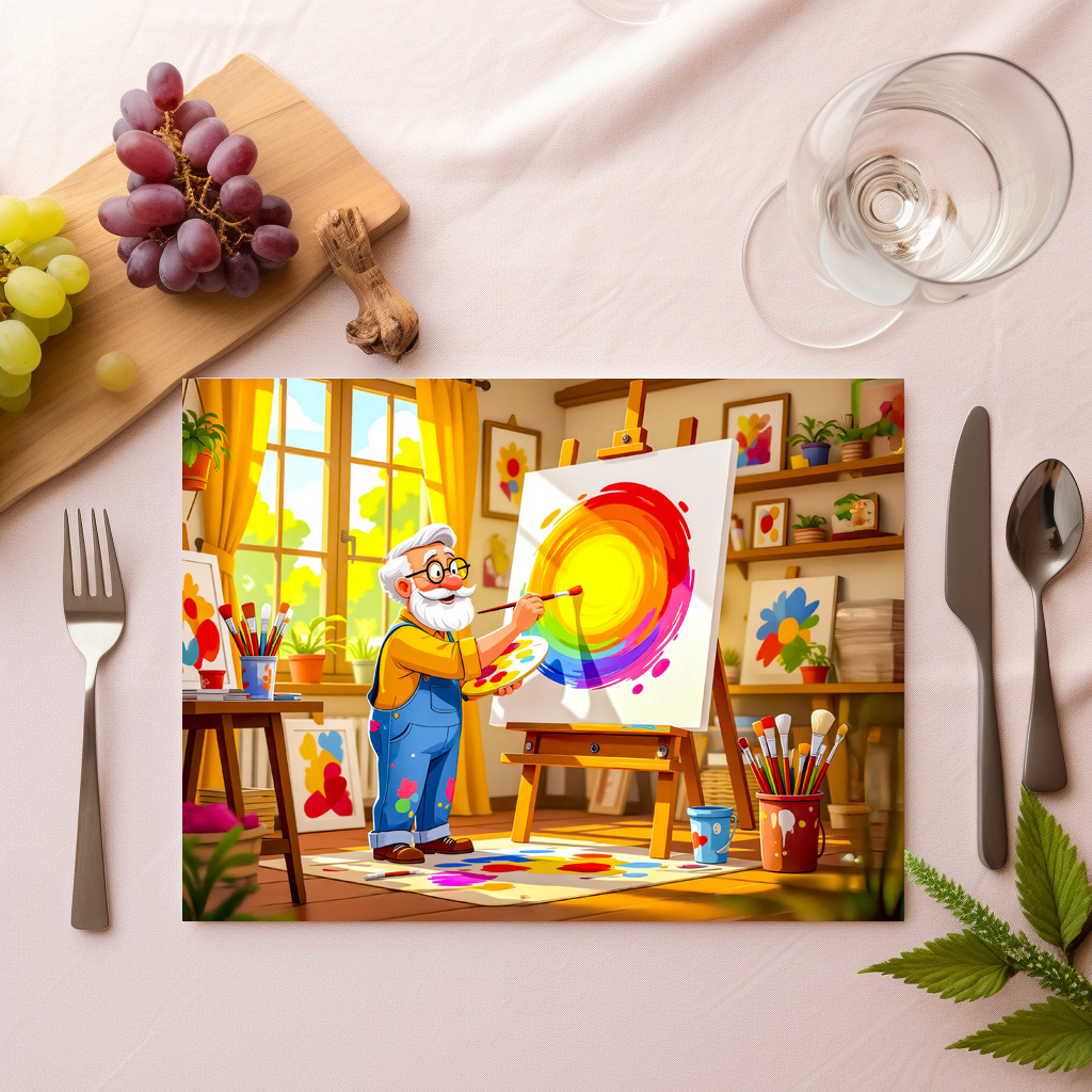 raxxa Premium-Tischset: Grandpa painting creatively on canvas