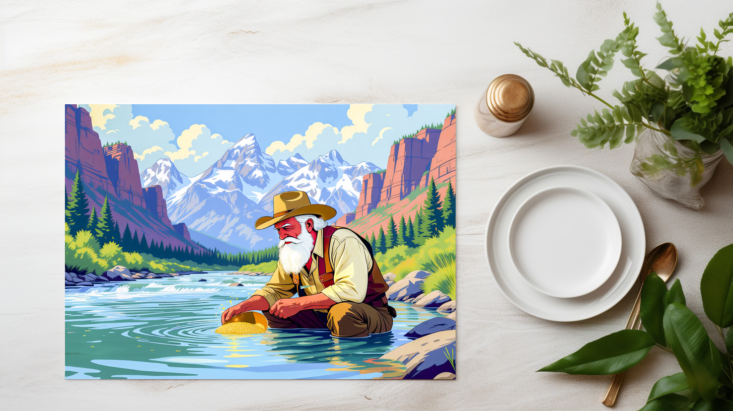 raxxa Premium-Tischset: Grandpa gold panning at Yukon River - immagine 3