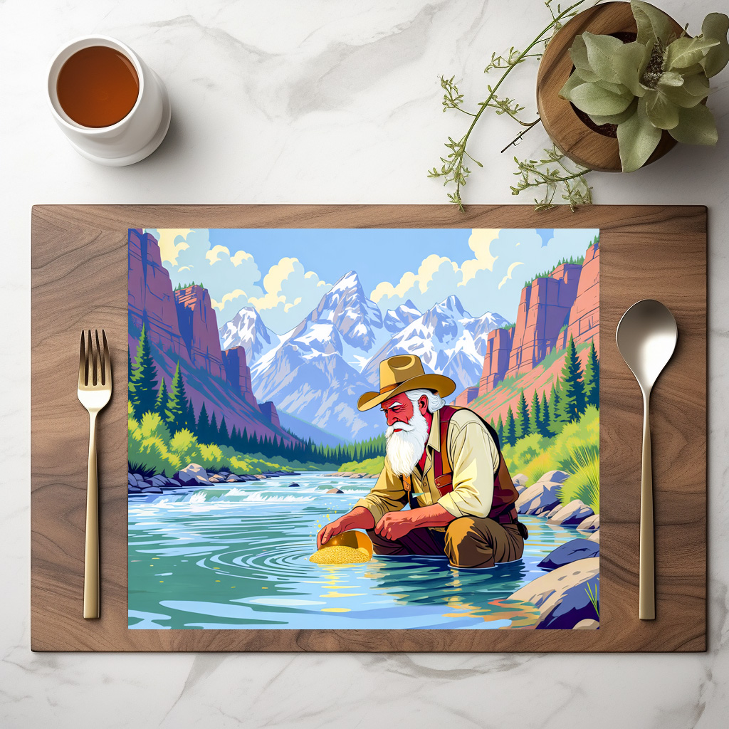 raxxa Premium-Tischset: Grandpa gold panning at Yukon River