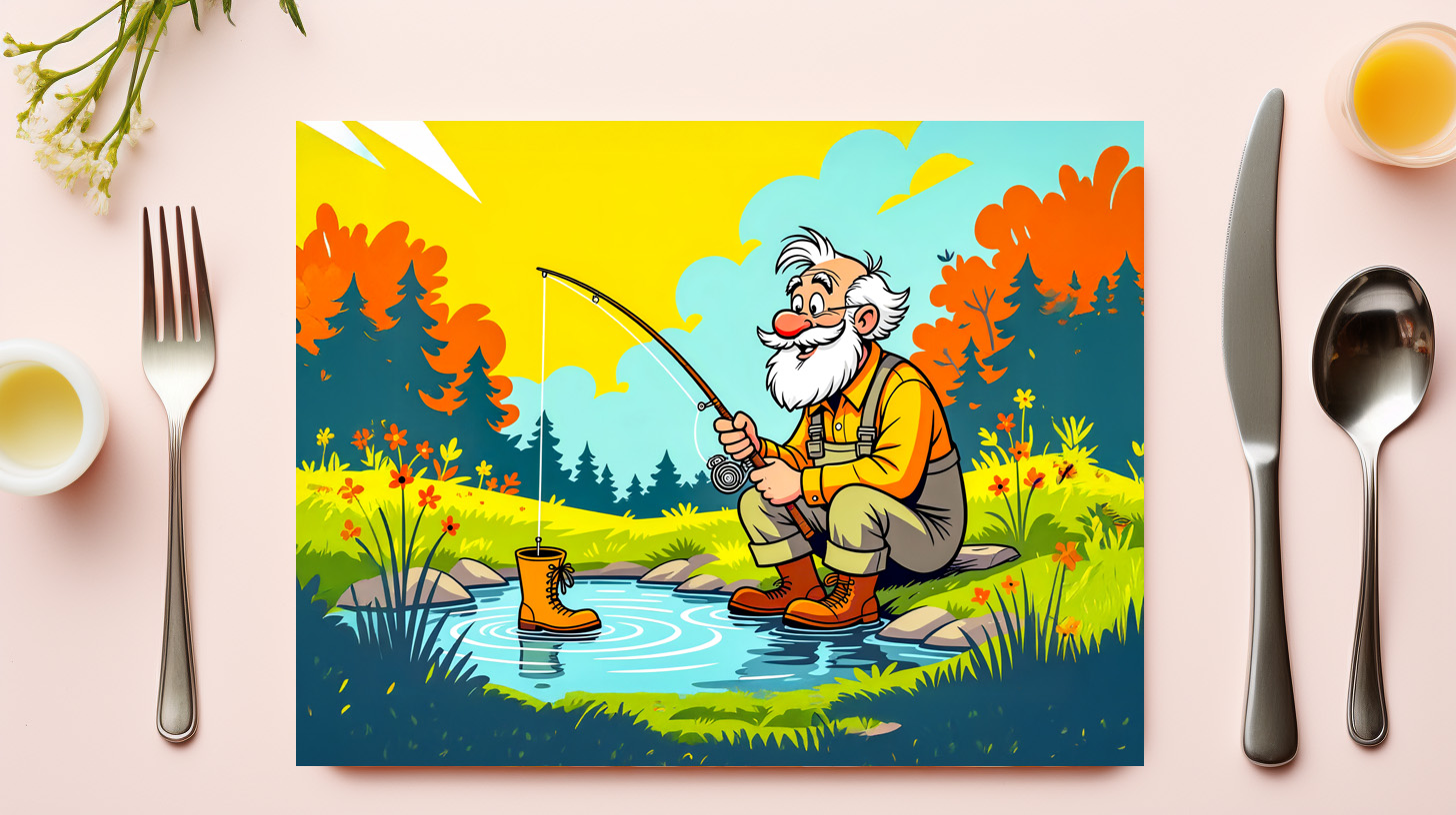 raxxa Premium-Tischset: Grandpa catching a shoe while fishing - immagine 3