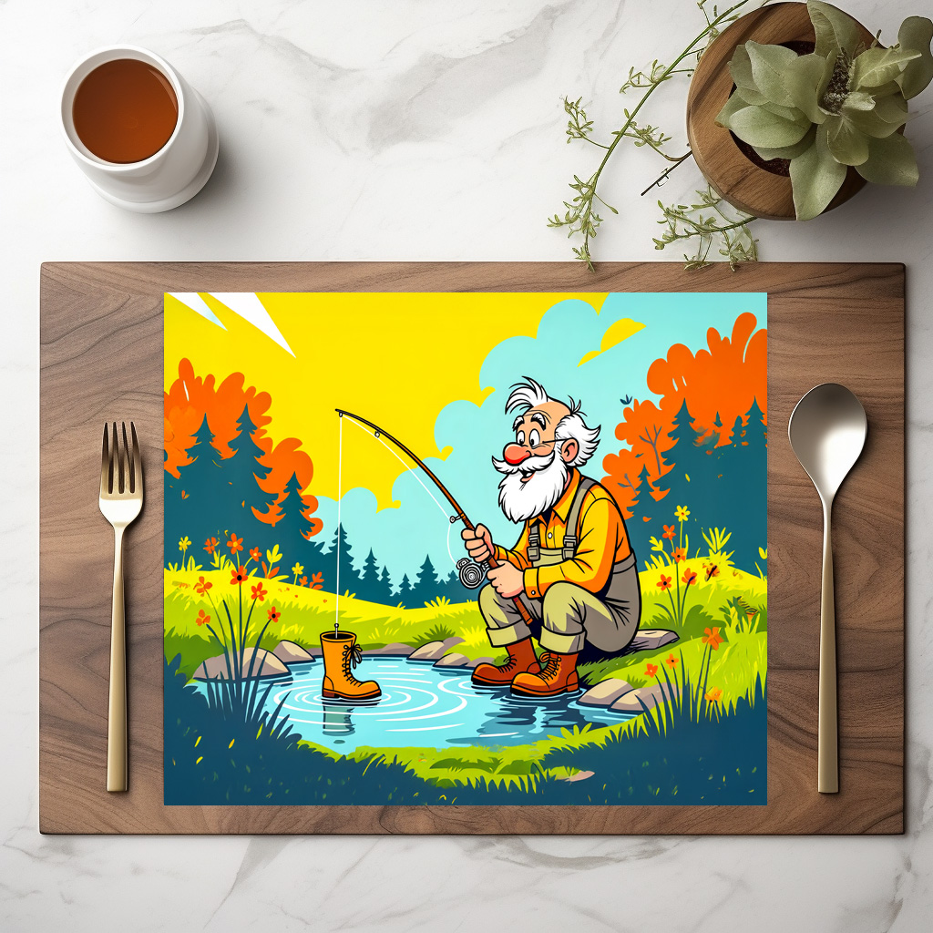 raxxa Premium-Tischset: Grandpa catching a shoe while fishing