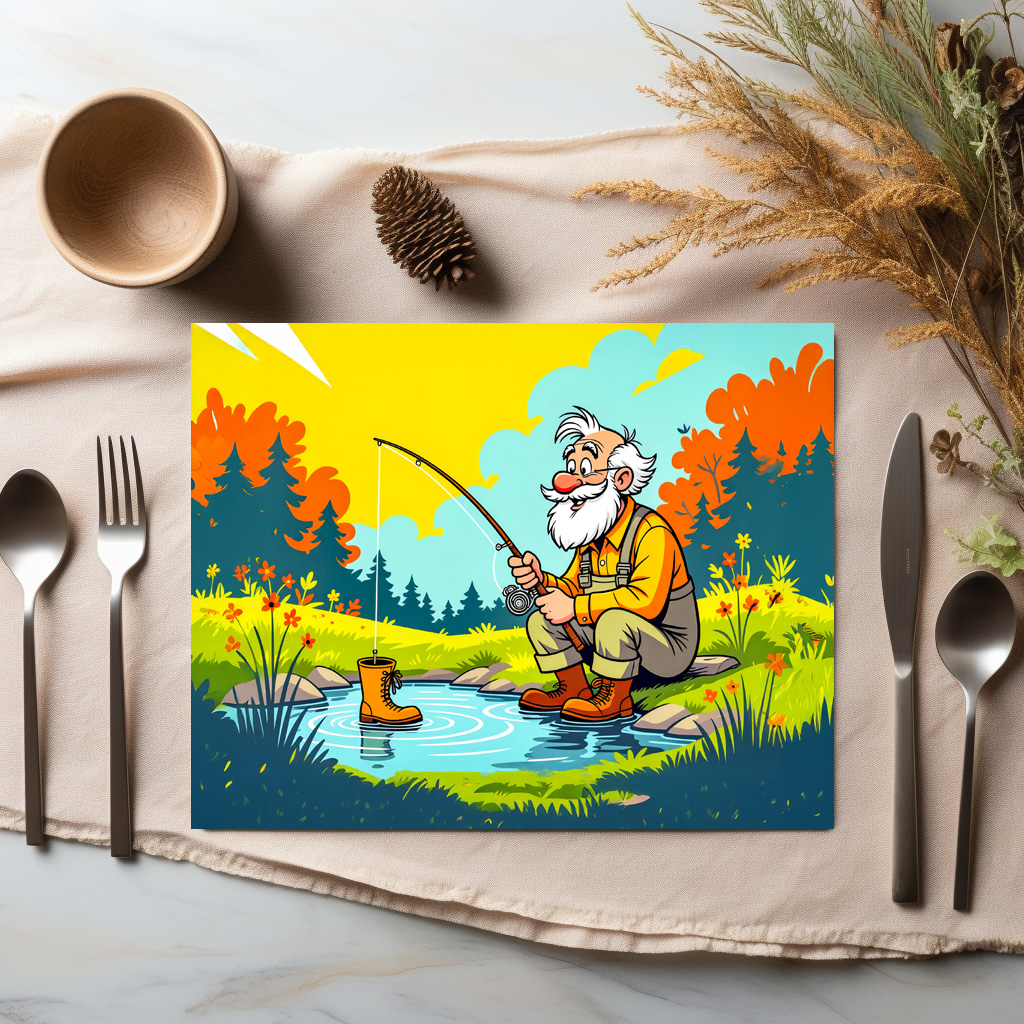 raxxa Premium-Tischset: Grandpa catching a shoe while fishing - immagine 2