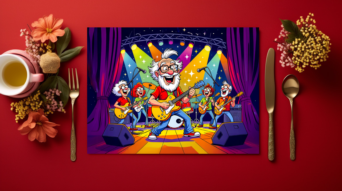 raxxa Premium-Tischset: Grandpa playing in a rock band on stage