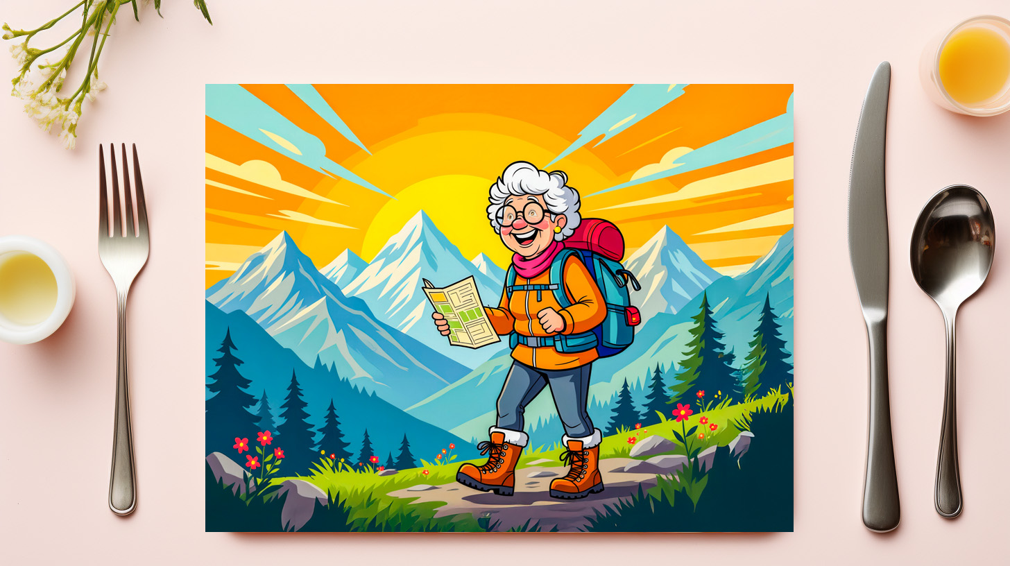 raxxa Premium-Tischset: Grandmother Hiking Illustration - Imagen 3