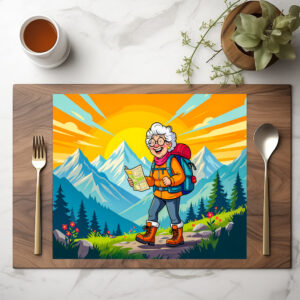 raxxa Premium-Tischset: Grandmother Hiking Illustration