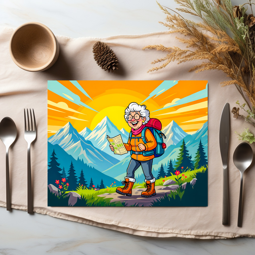 raxxa Premium-Tischset: Grandmother Hiking Illustration - Imagen 2