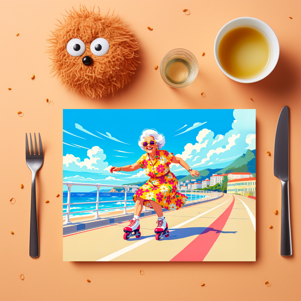 raxxa Premium-Tischset: Grandmother Roller Skating Illustration – Bild 2