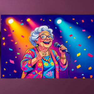 raxxa Premium-Tischset: Grandmother Singing on Stage Illustration