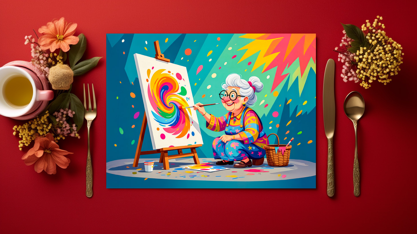 raxxa Premium-Tischset: Grandmother Painting Art Illustration