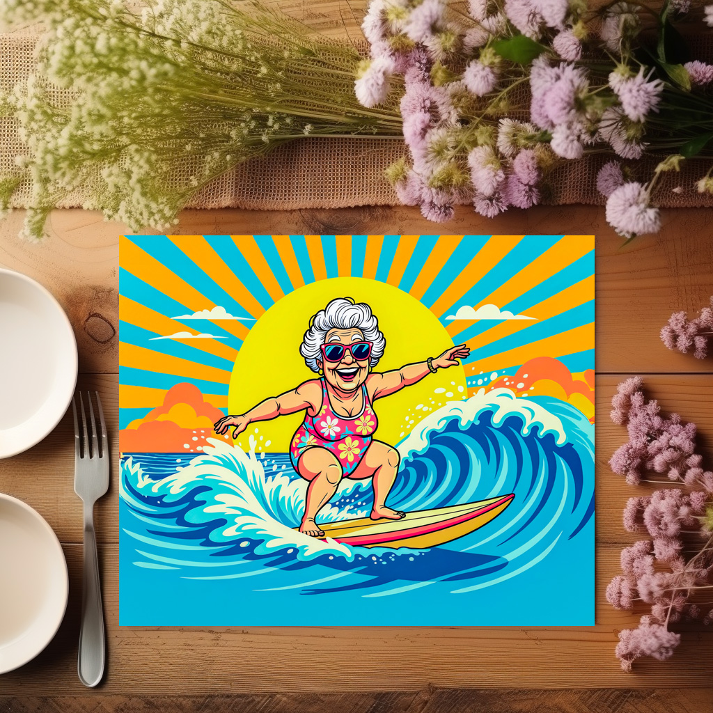 raxxa Premium-Tischset: Grandmother Surfing Illustration - Imagen 3
