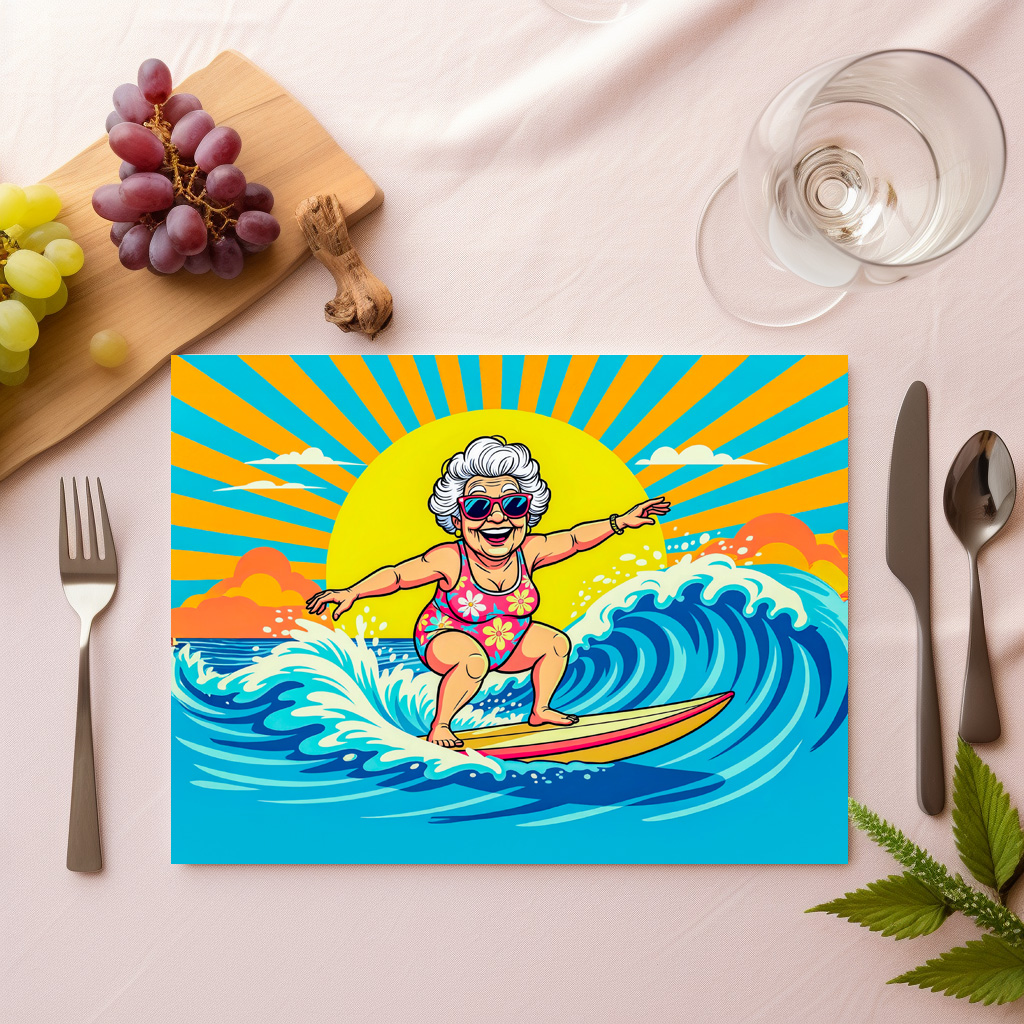 raxxa Premium-Tischset: Grandmother Surfing Illustration