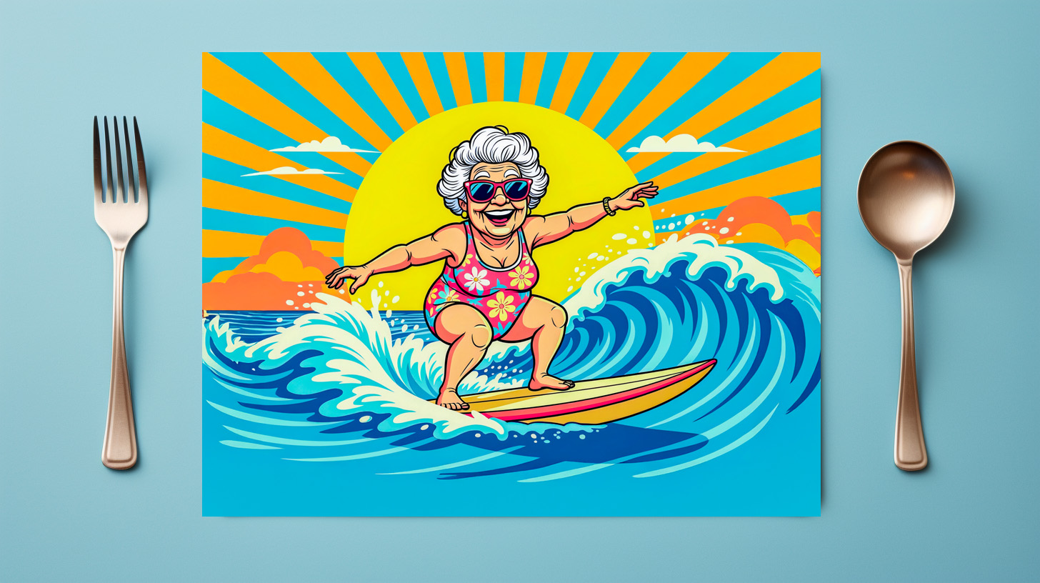 raxxa Premium-Tischset: Grandmother Surfing Illustration - Imagen 2