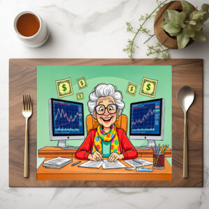 raxxa Premium-Tischset: Grandmother Stock Trading Illustration