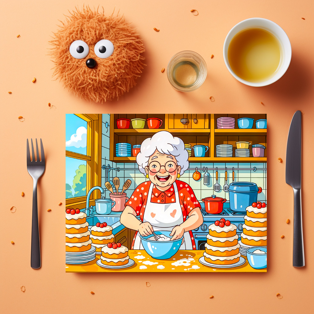 raxxa Premium-Tischset: Grandmother Cooking Pancakes Illustration – Bild 3