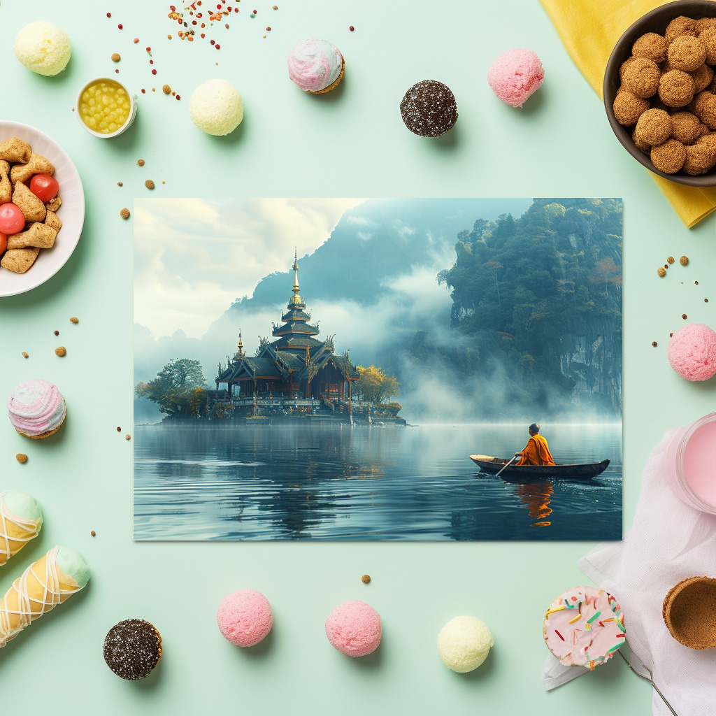 raxxa Premium-Tischset: Insel des Geistes - buddhistischer Mönch im Boot - Imagen 3
