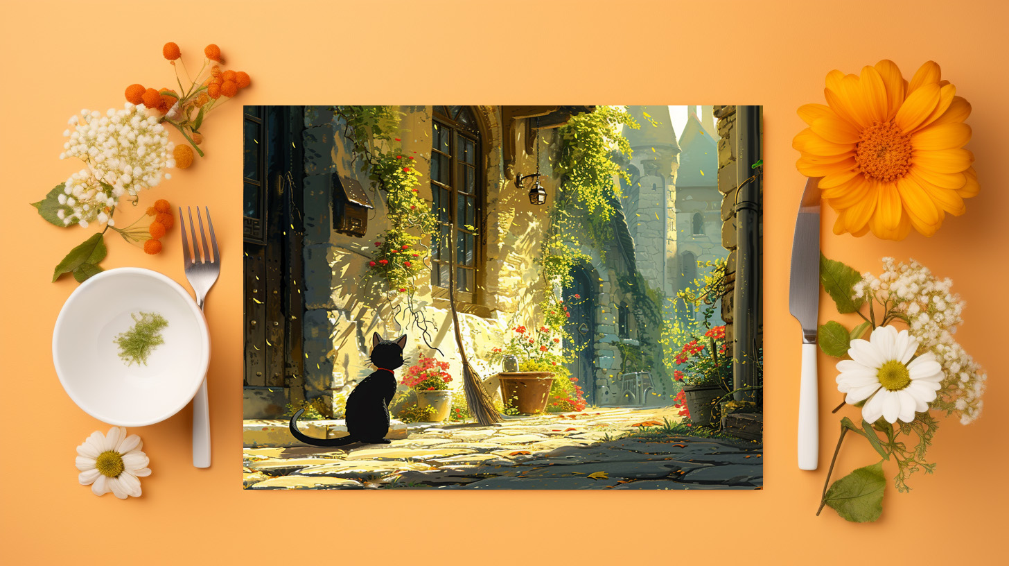 raxxa Premium-Tischset: Die schwarze Katze in der Gasse - Anime Stil – Image 3