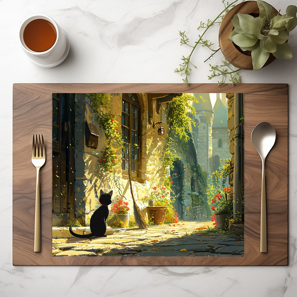 raxxa Premium-Tischset: Die schwarze Katze in der Gasse - Anime Stil – Image 2