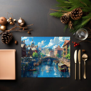 raxxa Premium-Tischset: Sommer am Kanal - Anime Stil