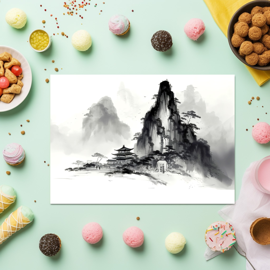 raxxa Premium-Tischset: Kleiner Tempel am Berg - Tuschezeichnung - immagine 3