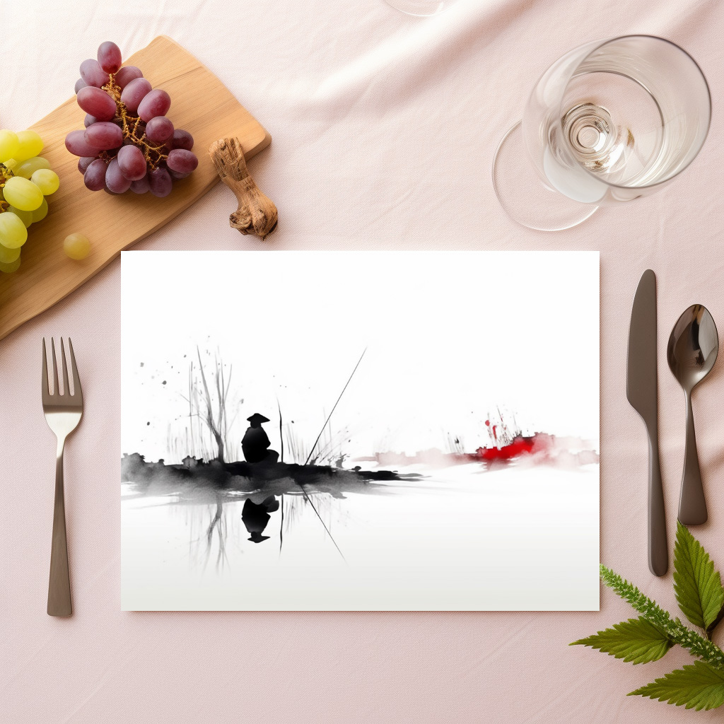 raxxa Premium-Tischset: Angler am Wasser - japanische Tuschezeichnung – Image 2