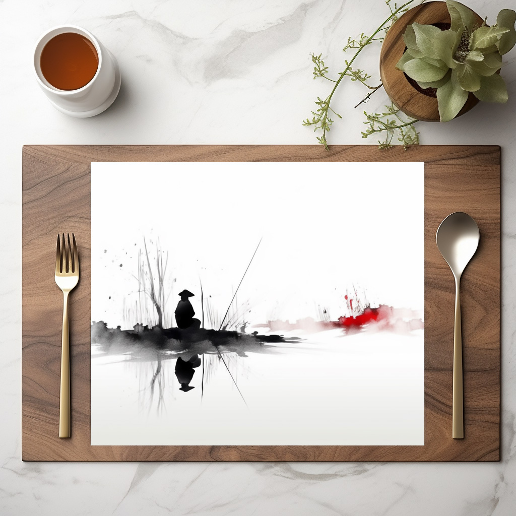 raxxa Premium-Tischset: Angler am Wasser - japanische Tuschezeichnung – Image 3