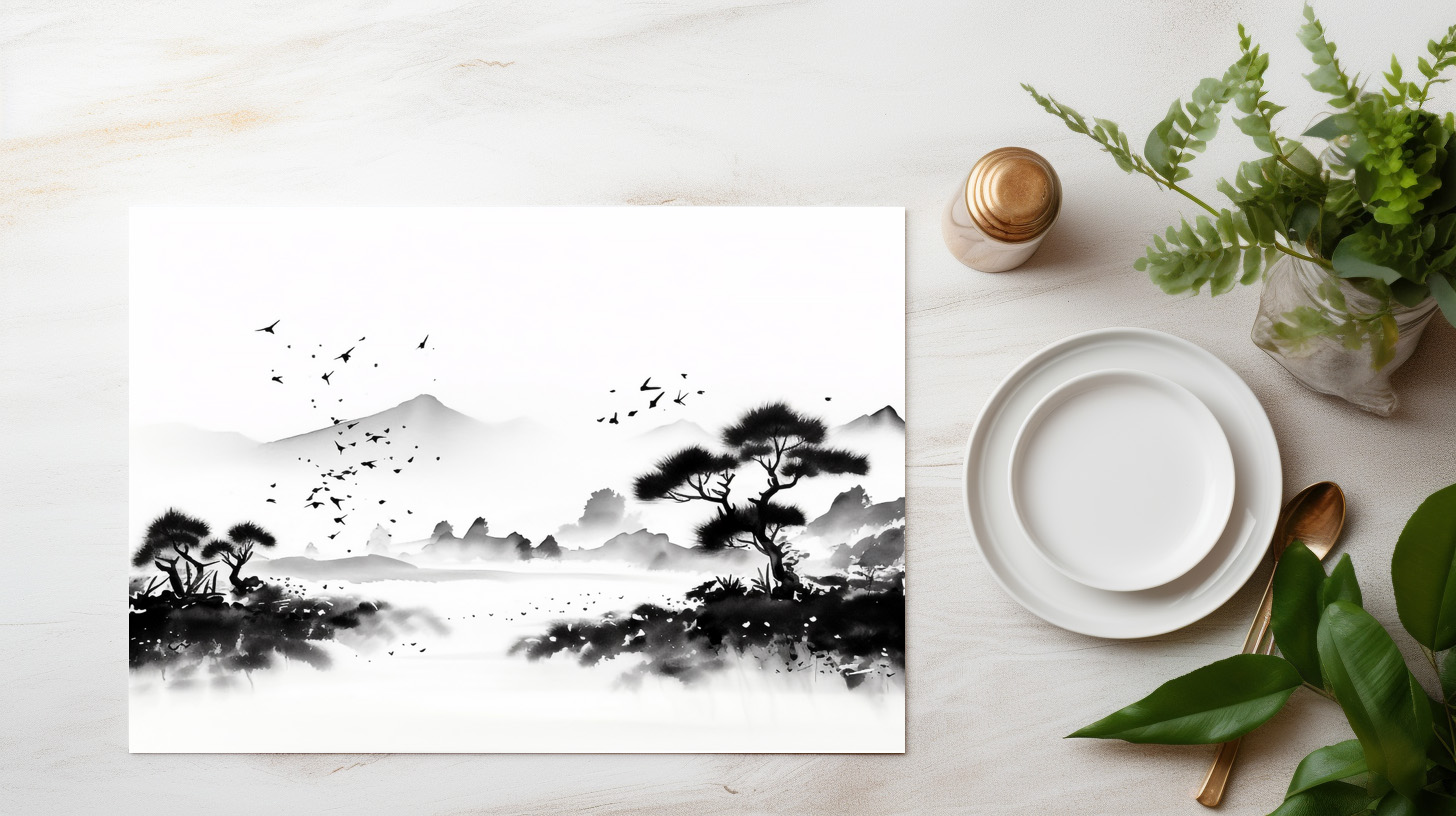 raxxa Premium-Tischset: Landschaft mit Vögeln - japanische Tuschezeichnung - Image 2