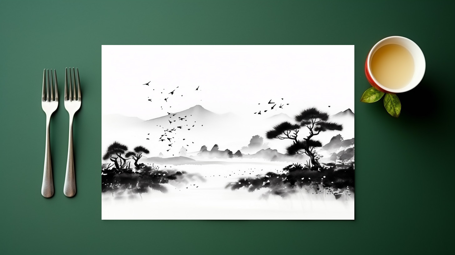 raxxa Premium-Tischset: Landschaft mit Vögeln - japanische Tuschezeichnung - Image 3
