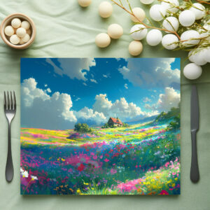 raxxa Premium-Tischset: Weites Blumental mit Wolken - Anime Stil